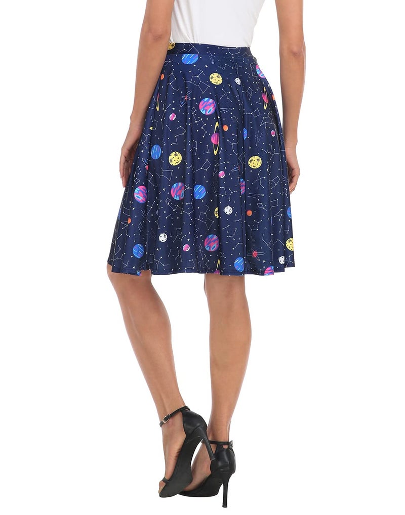 HDE Skirts for Women - Midi Skirt Skater Skirt Knee Length High Waist Fun Prints Solar System - XXL - Image 5